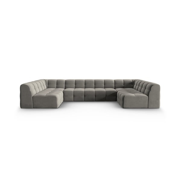 Pilka aksominė kampinė sofa (U formos) Kendal - Micadoni Home