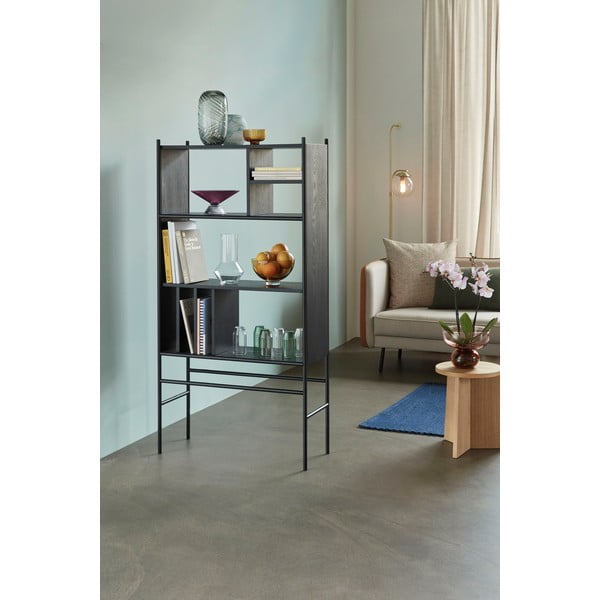 Juodos spalvos uosio medienos knygų spinta Hübsch Divide, 79 x 160 cm-image-2