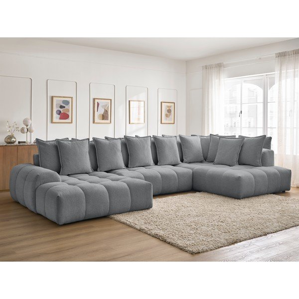 Tamsiai pilkos spalvos iš šenilinio audinio sulankstoma/su sandėliavimo vieta kampinė sofa (su dešiniuoju kampu/„U“ formos) Everest – Bobochic Paris-image-1