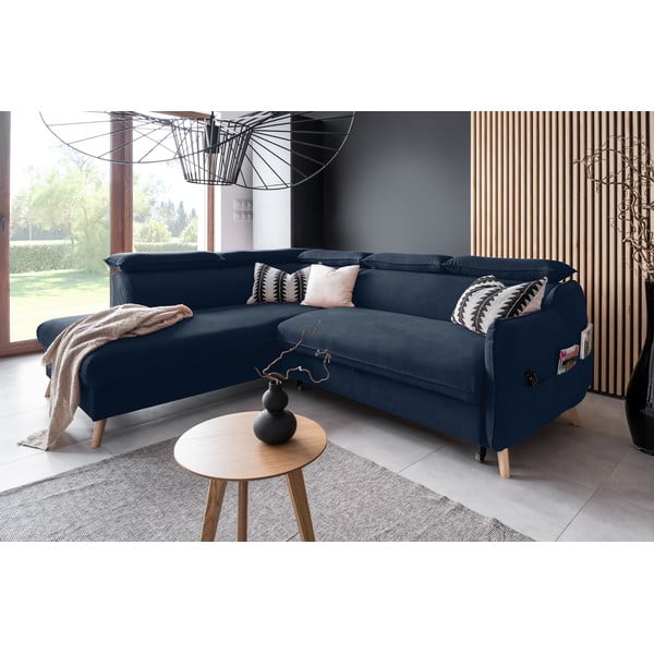 Sulankstoma kampinė sofa iš velveto tamsiai mėlynos spalvos (su kairiuoju kampu) Sweet Harmony – Miuform-image-4