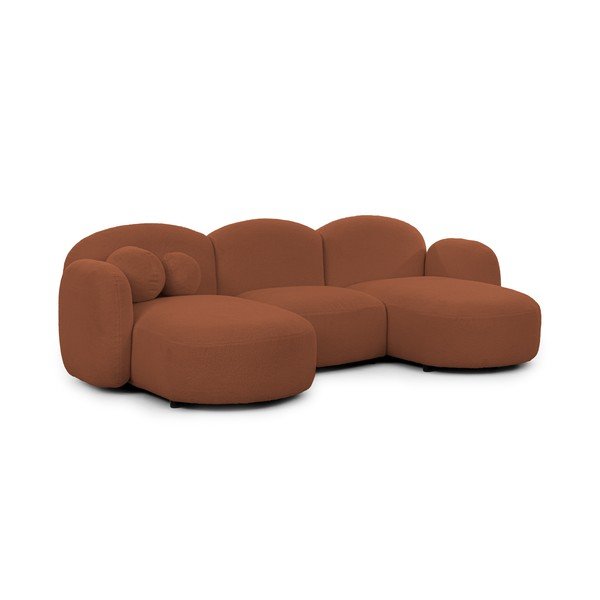 Terakotos spalvos kampinė sofa iš boucle („U“ formos) Orbit – Ropez