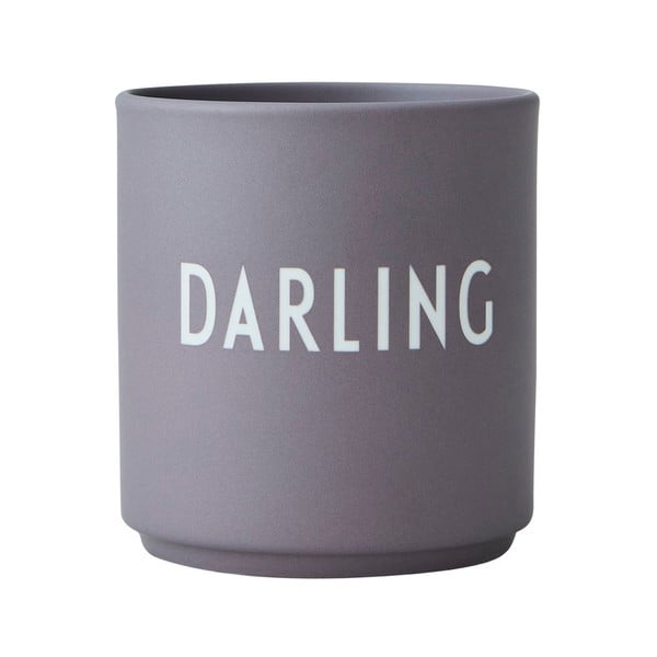 Pilkos spalvos porcelianinis puodelis Design Letters Darling, 300 ml