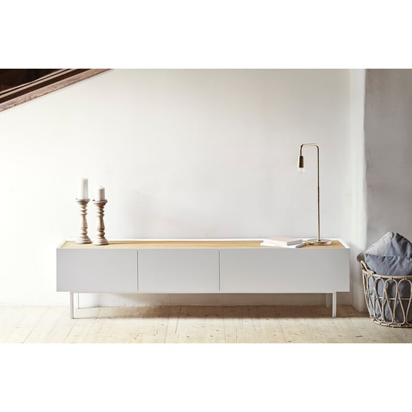 TV spintelė baltos spalvos/natūralios spalvos iš ąžuolo 180x45 cm Arista – Teulat-image-1