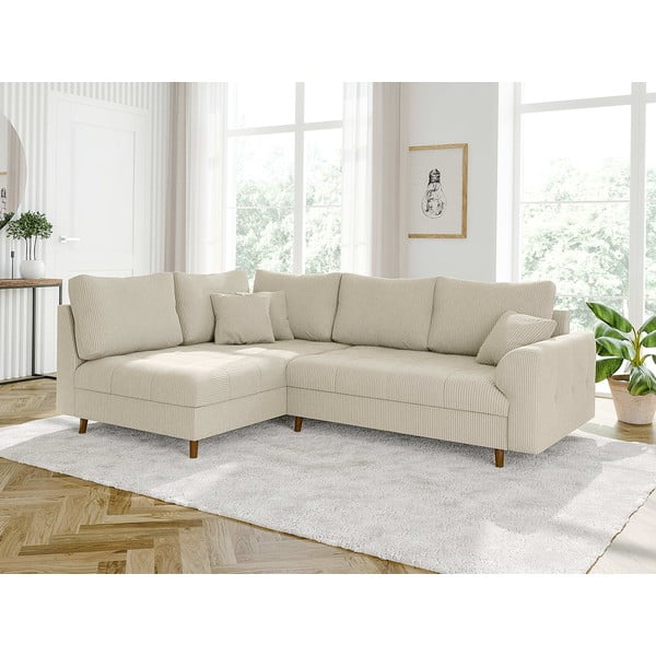 Smėlio spalvos iš kordinio velveto kampinė sofa (su kairiuoju kampu/„L“ formos) Ariella – Ropez-image-3