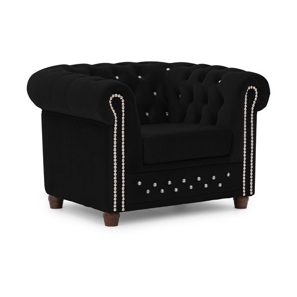 Juodos spalvos Chesterfield krėslas iš velveto York Blik – Ropez