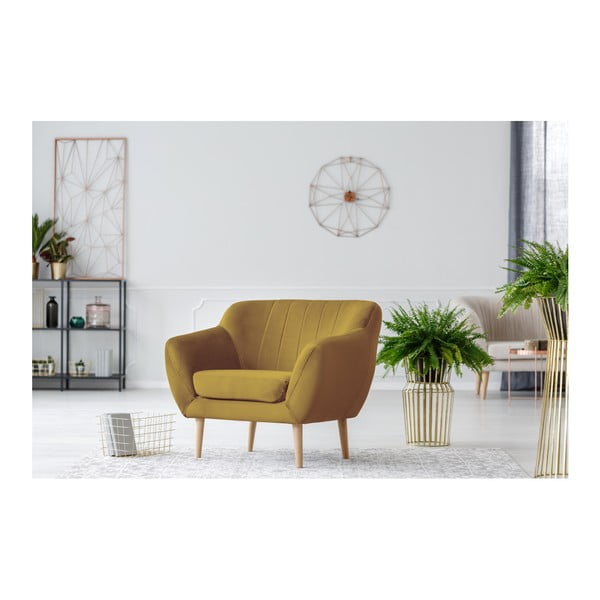 Garstyčių geltonos spalvos fotelis Mazzini Sofas Benito-image-3
