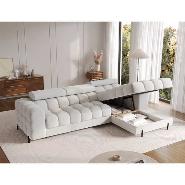 Pilkos spalvos kampinė sofa iš boucle (su dešiniuoju kampu/su gultu) Felro – ELTAP-image-4