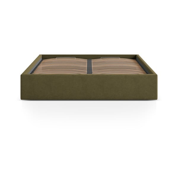 Žalios spalvos dvigulė lova audiniu dengta su sandėliavimo vieta/be galvūgalio su lovos grotelėmis 180x200 cm Susan – Micadoni -image-2