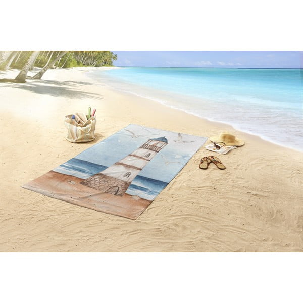 Mėlynos spalvos/rudos spalvos iš velveto paplūdimio rankšluostis 100x180 cm Berlin – Good Morning-image-1