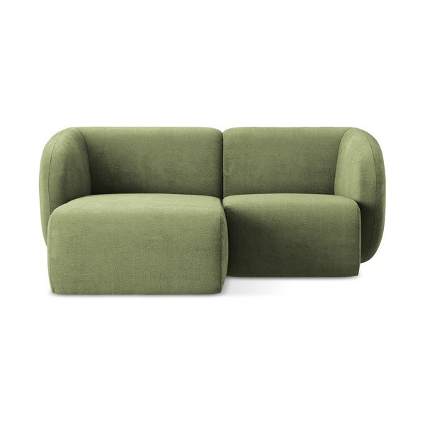 Žalios spalvos kampinė sofa iš šenilinio audinio (su kairiuoju kampu/su gultu) Lani – Makamii