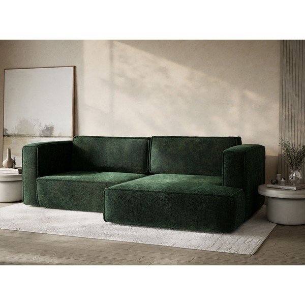 Tamsiai žalios spalvos sulankstoma/su sandėliavimo vieta kampinė sofa iš šenilinio audinio (su dešiniuoju kampu/su gultu) Velto – Maison de Rêve-image-4