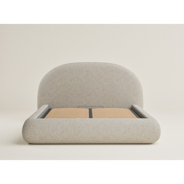 Smėlio spalvos dvigulė lova audiniu dengta su sandėliavimo vieta su lovos grotelėmis 180x200 cm Maumere – Maison de Rêve-image-2