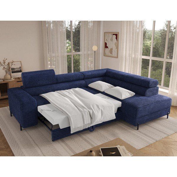 Tamsiai mėlynos spalvos kampinė sofa iš kordinio velveto (su dešiniuoju kampu/„L“ formos) Colesio – ELTAP-image-3
