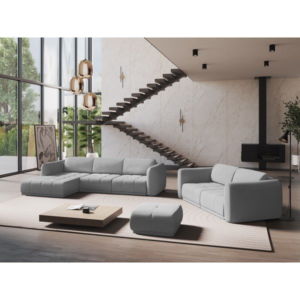 Šviesiai pilkos spalvos kampinė sofa (su kairiuoju kampu) Hoku – Makamii-image-1