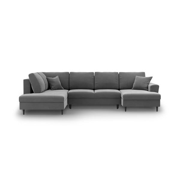Šviesiai pilkos spalvos iš velveto sulankstoma/su sandėliavimo vieta kampinė sofa (su kairiuoju kampu/„U“ formos) Kyoto – Cosmopolitan Design