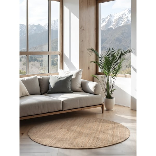 Natūralios spalvos iš džiuto apvalios formos kilimas ø 160 cm Bouclé Jaipur – Hanse Home-image-1