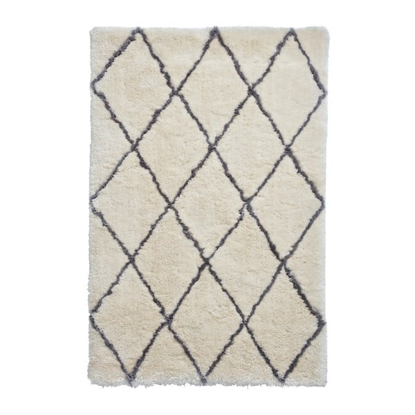 Smėlio ir pilkos spalvos rankomis siūtas kilimas Think Rugs Morocco Ivory & Grey, 150 x 230 cm
