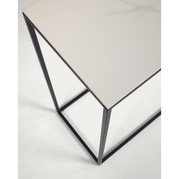 Juodos ir baltos spalvos iš keraminės plokštės konsolinis staliukas 30x110 cm Rewena – Kave Home-image-4