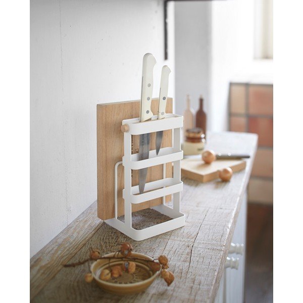 Baltas stovas su buko medienos detalėmis peiliams ir pjaustymo lentoms YAMAZAKI Tosca-image-3
