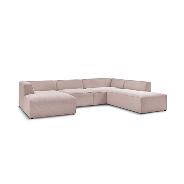 Rožinės spalvos iš kordinio velveto modulinė kampinė sofa (su dešiniuoju kampu/„U“ formos) Megeve – Bobochic Paris