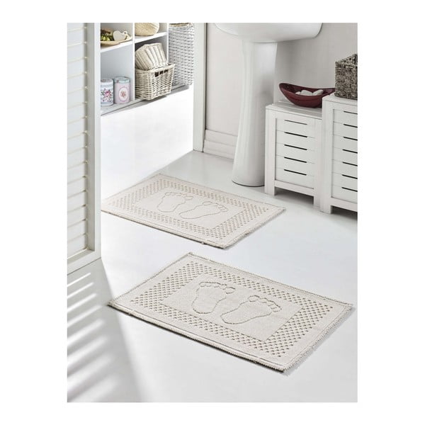 2 kreminės medvilnės vonios kilimėlių rinkinys "Garrudo", 50 x 70 cm