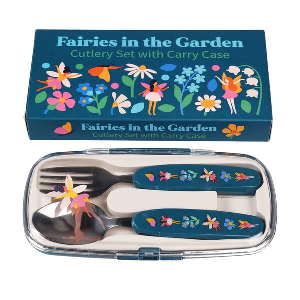 Mėlynos spalvos vaikiški stalo įrankiai iš nerūdijančio plieno 2 vnt. Fairies in the Garden – Rex London-image-2