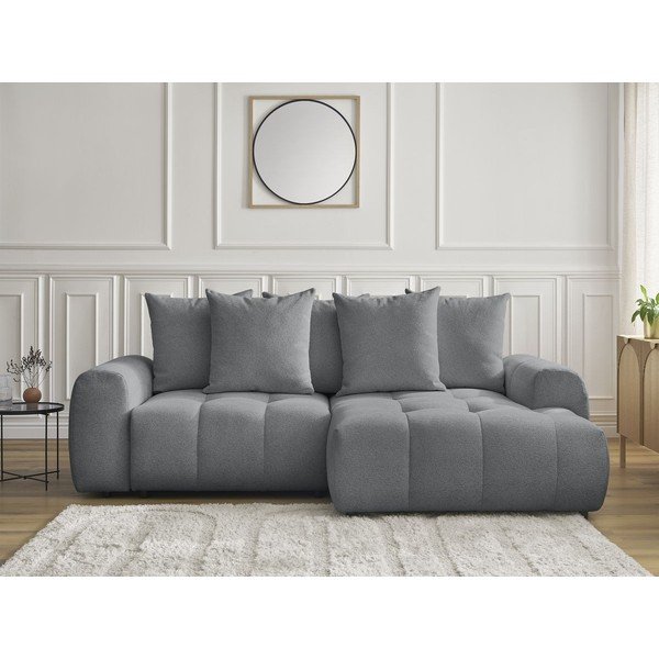 Pilkos spalvos sulankstoma/su sandėliavimo vieta kampinė sofa iš šenilinio audinio (su dešiniuoju kampu/su gultu) Roxelane – Bobochic Paris-image-1