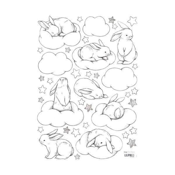 Lipdukų lapas 30x42 cm Bunnies, Clouds And Stars – Lilipinso