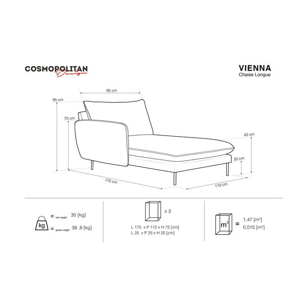 Smėlio spalvos poilsio gultas Cosmopolitan Design Vienna, kampas kairėje-image-3