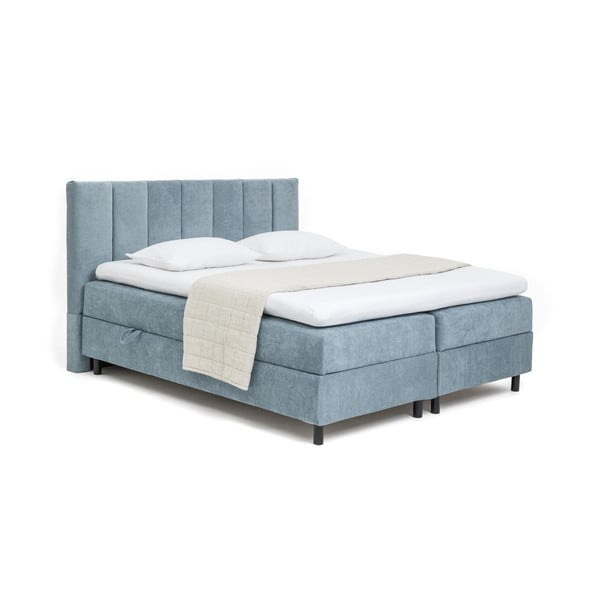Mėlynos spalvos spyruoklinė lova su sandėliavimo vieta 160x200 cm Elva Bold Line – Bonami Selection