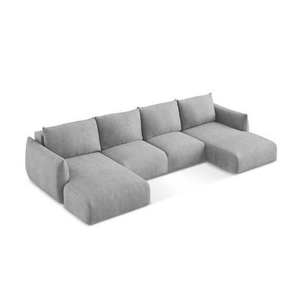 Šviesiai pilkos spalvos iš šenilinio audinio sulankstoma kampinė sofa („U“ formos) Leila – Makamii-image-4