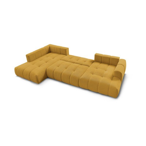 Garstyčių spalvos sulankstoma/su sandėliavimo vieta kampinė sofa (su kairiuoju kampu/„U“ formos) Fuji – Bobochic Paris-image-4