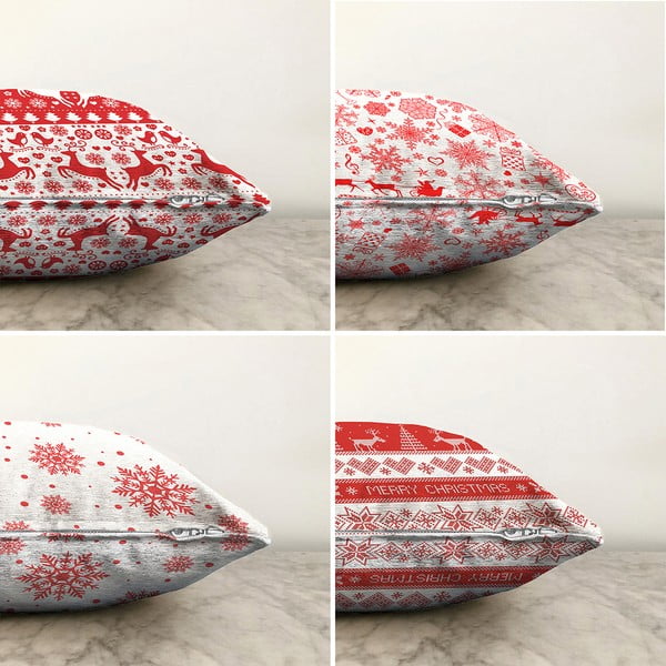 4 kalėdinių šenilinių pagalvėlių užvalkalų rinkinys Minimalist Cushion Covers Red Snowflakes, 55 x 55 cm-image-1