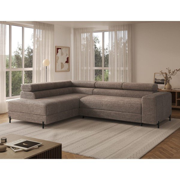 Rudos spalvos kampinė sofa iš kordinio velveto (su kairiuoju kampu/„L“ formos) Colesio – ELTAP-image-1