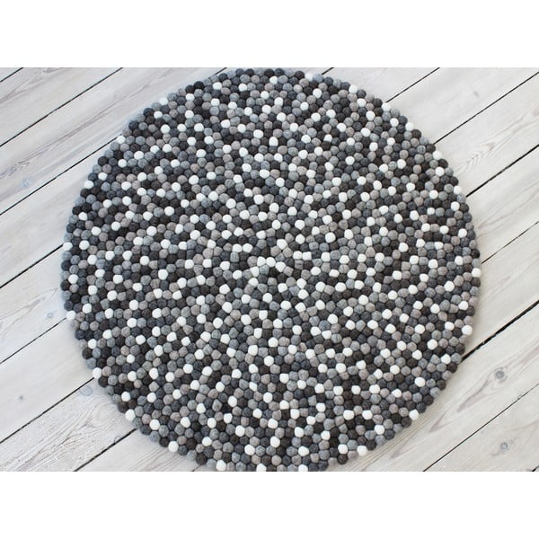 Pilkos ir baltos spalvos vilnos kilimas Wooldot Ball Rugs, ⌀ 120 cm-image-1