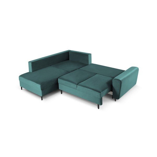 Smaragdinės spalvos iš velveto sulankstoma/su sandėliavimo vieta kampinė sofa (su kairiuoju kampu/„L“ formos) Kyoto – Cosmopolitan Design-image-2