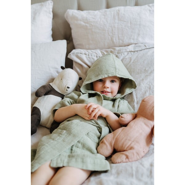 Vaikiškas žalias lininis chalatas Linen Tales Nature, 122-128 dydis-image-3