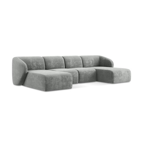Pilkos spalvos kampinė sofa iš šenilinio audinio („U“ formos) Lani – Makamii-image-1