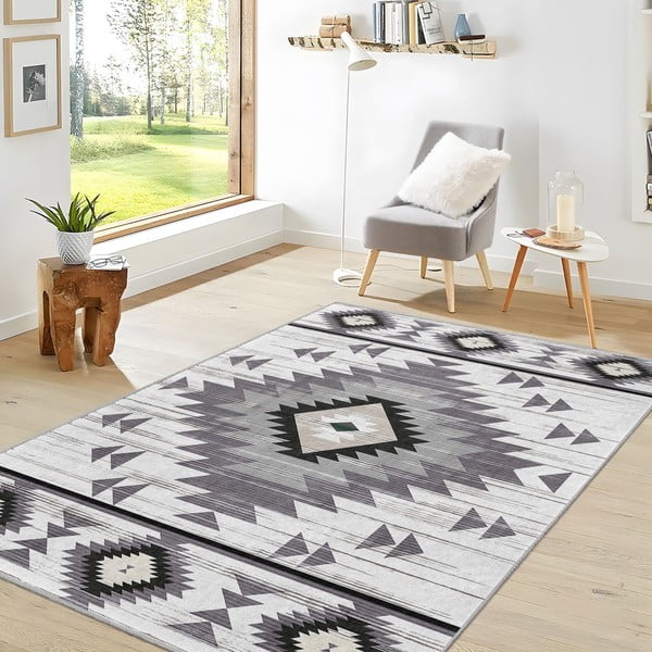Skalbiamas kilimas šviesiai pilkos spalvos 80x200 cm Ethnic Geo – Mila Home-image-2