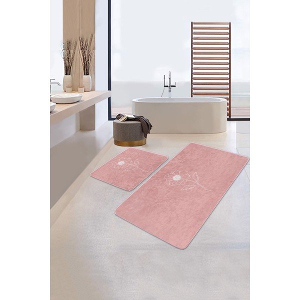 Iš velveto vonios kilimėliai rožinės spalvos 2 vnt. 60x100 cm – Mila Home-image-2