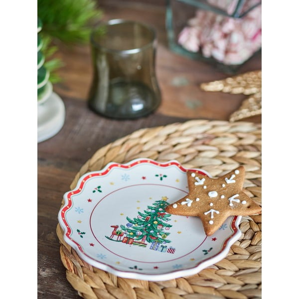 Raudonos spalvos/kreminės spalvos skirta serviravimui iš keramikos lėkštė su Kalėdų motyvu ø 17 cm Naive – Bloomingville-image-2