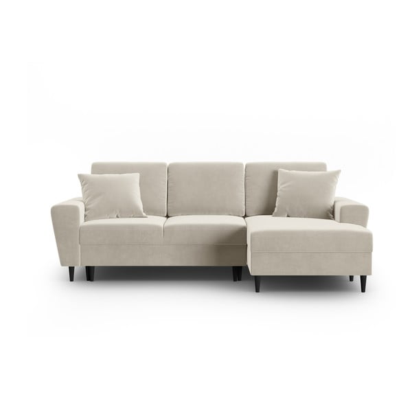 Smėlio spalvos iš velveto sulankstoma/su sandėliavimo vieta kampinė sofa (su dešiniuoju kampu/su gultu) Kyoto – Cosmopolitan Design