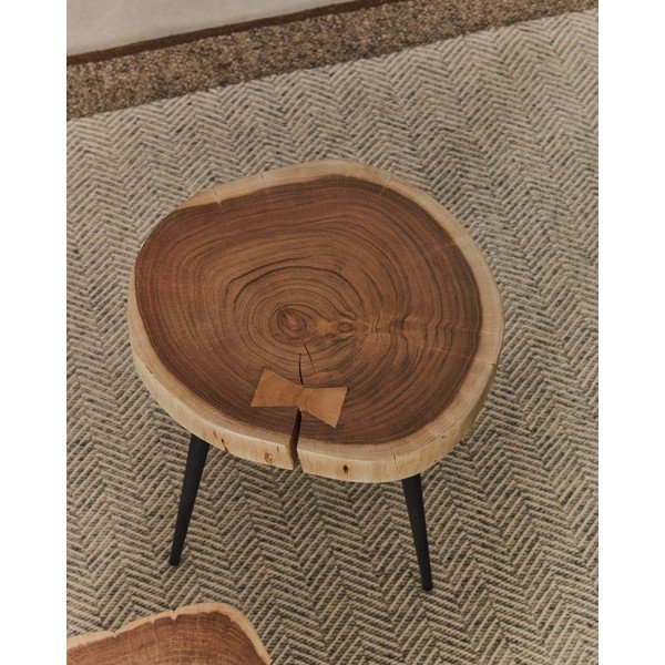 Apvalios formos šoninis stalas su akacijos stalviršiu 35x35 cm Tanive – Kave Home-image-2