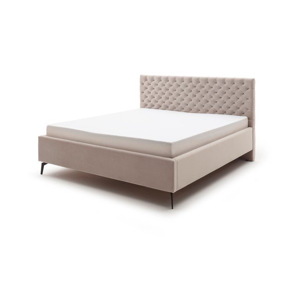 Baltos spalvos/kreminės spalvos dvigulė lova audiniu dengta su sandėliavimo vieta su lovos grotelėmis 180x200 cm La Maison – Meise Möbel