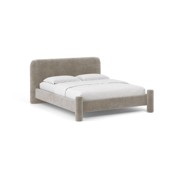 Smėlio spalvos dvigulė lova audiniu dengta su lovos grotelėmis 160x200 cm Vera – Micadoni 