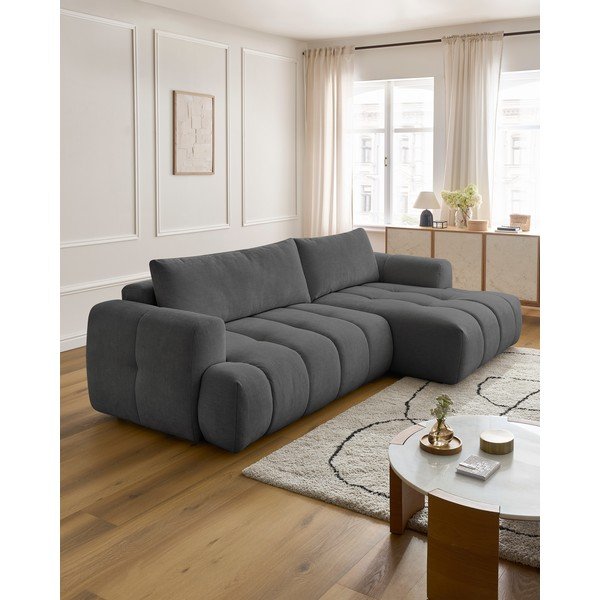 Tamsiai pilkos spalvos sulankstoma/su sandėliavimo vieta kampinė sofa (su dešiniuoju kampu/su gultu) Fuji – Bobochic Paris-image-1