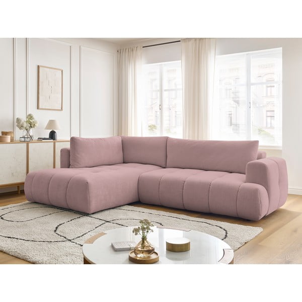 Rožinės spalvos sulankstoma/su sandėliavimo vieta kampinė sofa (su kairiuoju kampu/„L“ formos) Fuji – Bobochic Paris-image-1