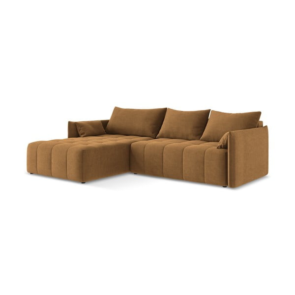 Terakotos spalvos sulankstoma/su sandėliavimo vieta kampinė sofa (su kairiuoju kampu/su gultu) Moku – Makamii-image-2