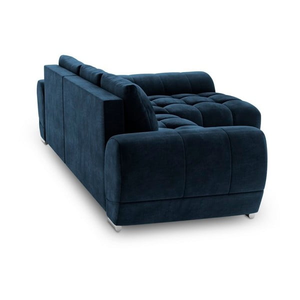 Tamsiai mėlyna aksominė kampinė sofa-lova Windsor & Co Sofas Nuage, dešinysis kampas-image-3