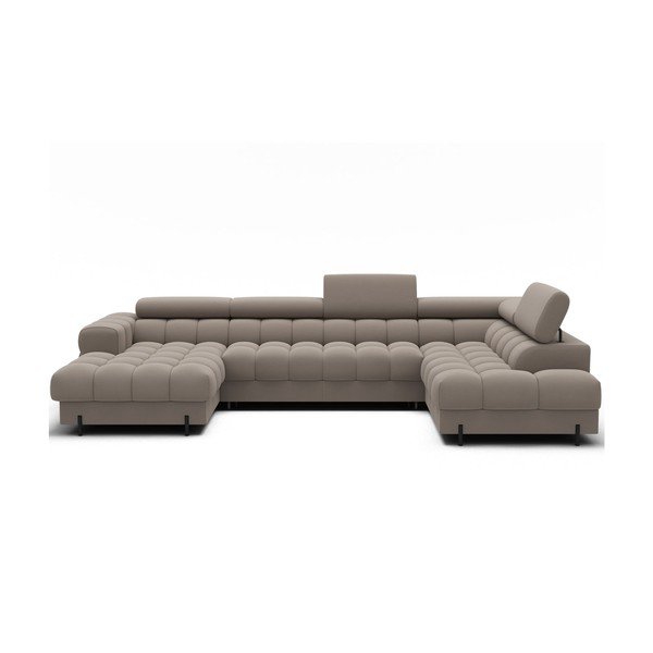 Šviesiai rudos spalvos iš velveto sulankstoma kampinė sofa (su dešiniuoju kampu/„U“ formos) Feraria – ELTAP